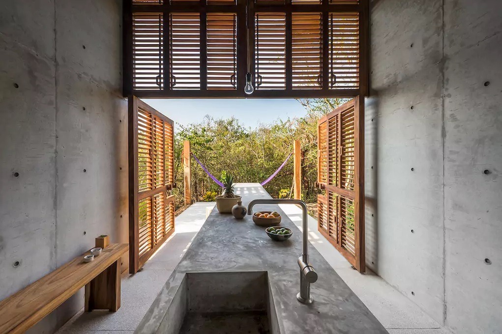 open air concrete house kitchen