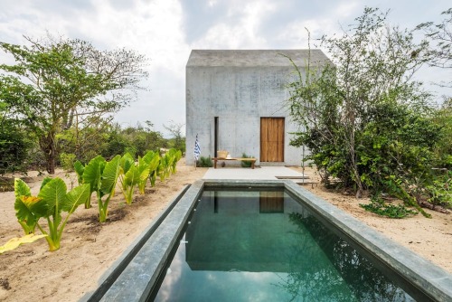 open air concrete house pool