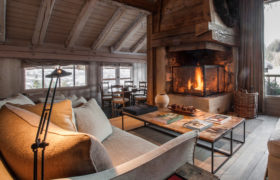 enormous fireplace in rustic cabin