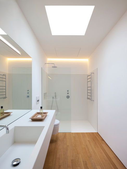 clean white and warm wood bathroom