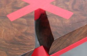 red x acrylic wood inlay