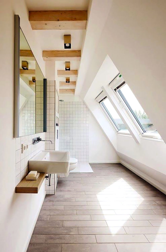 simple sloped roof bathroom