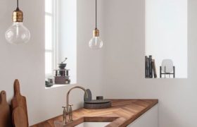 Wood Herringbone Countertop in a Minimal Kitchen