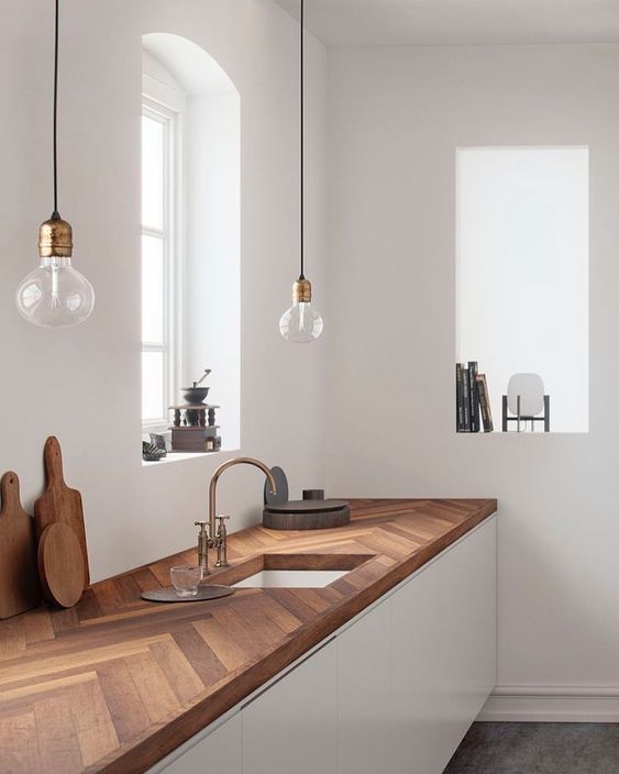 wood herringbone kitchen countertop simple minimal